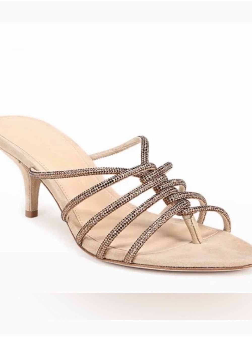 Veronica Beard Gaffney Shimmery Champagne Beaded Strappy Kitten Heel Sandal 8.5
